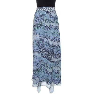 Pre-owned Kenzo Blue Abstract Print Silk Plisse Skirt L