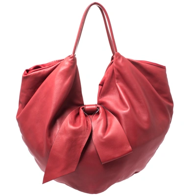 Pre-owned Valentino Garavani Red Leather 360 Bow Hobo