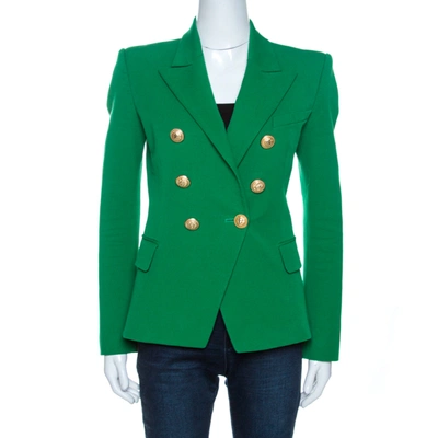Pre-owned Balmain Green Modal Blend Double Breasted Jacket M