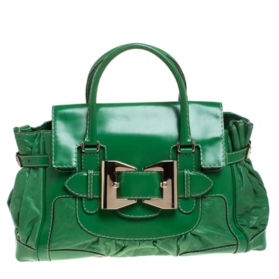 Pre-owned Gucci Green Leather And Patent Leather Large Dialux Queen Tote