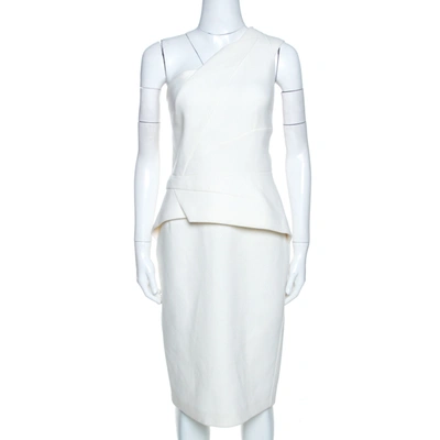 Pre-owned Roland Mouret Off White Wool Lyford One Shoulder Dress L