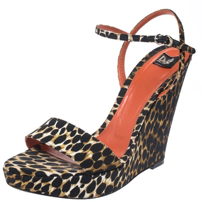 Pre-owned Dolce & Gabbana Multicolor Leopard Print Canvas Wedge Heel Ankle Strap Platform Sandals Size 38