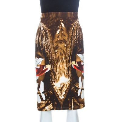Pre-owned Givenchy Brown Himba Robot Print Stretch Knit Pencil Skirt M