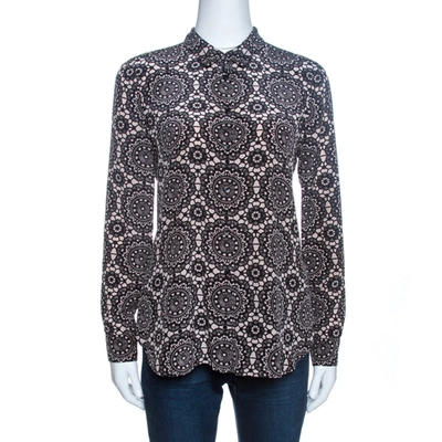 Pre-owned Burberry Bicolor Kensington Lace Print Silk Long Sleeve Shirt S In Black