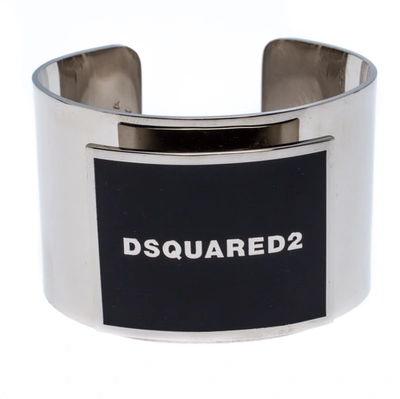 Pre-owned Dsquared2 Black Enamel Silver Tone Wide Open Cuff Bracelet