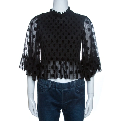 Pre-owned Mcq By Alexander Mcqueen Black Shirred Tulle Peplum Top S