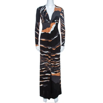 Pre-owned Roberto Cavalli Multicolor Stretch Jersey Draped V Neck Maxi Dress S