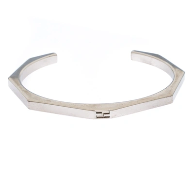 Pre-owned Fendi Baguette Silver Tone Open Cuff Bracelet