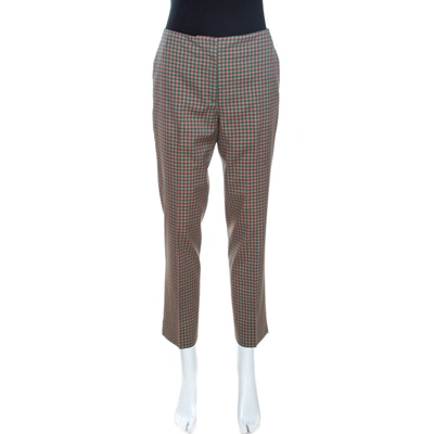 Pre-owned Prada Green And Peach Checkered Wool Blend Fitted Trousers M