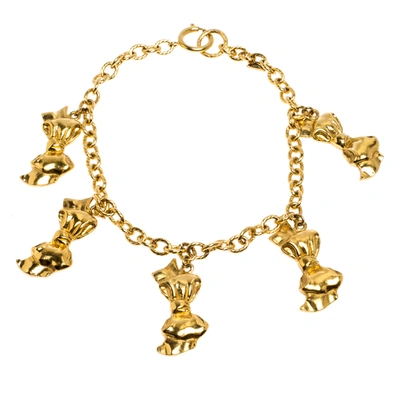 Pre-owned Chanel Vintage Bow Charm Gold Tone Collar Necklace
