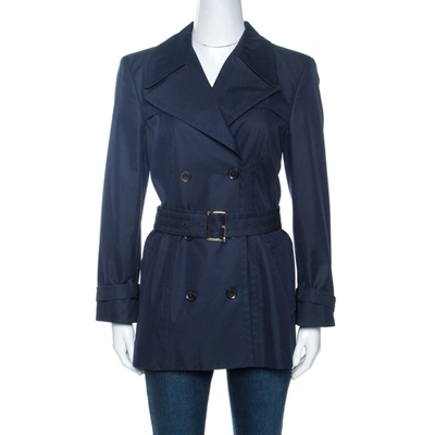 Pre-owned Gucci Navy Blue Cotton Belted Double Breasted Coat M