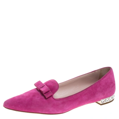 Pre-owned Miu Miu Pink Suede Leather Embellished Smoking Slipper Size 39.5