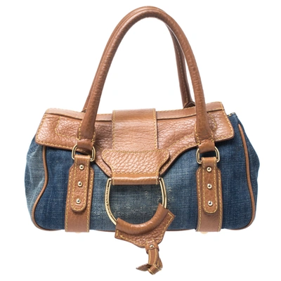 Pre-owned Dolce & Gabbana Blue/brown Denim And Leather Flap D- Ring Satchel
