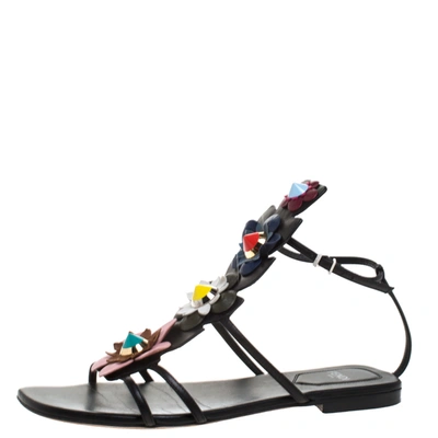 Pre-owned Fendi Multicolor Leather Flowerland Ankle Strap Gladiator Flat Sandals Size 38