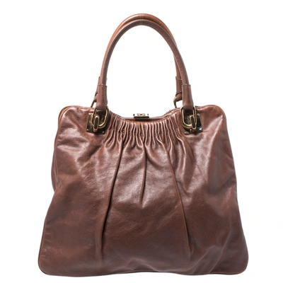 Pre-owned Escada Brown Pleated Leather Frame Tote