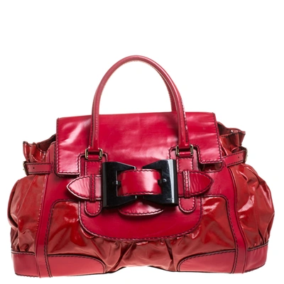 Pre-owned Gucci Red Coated Canvas And Patent Leather Large Dialux Queen Tote