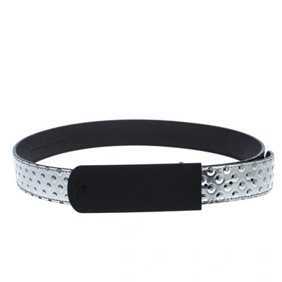 Pre-owned Giuseppe Zanotti Silver Studded Embossed Leather Belt Size 90cm