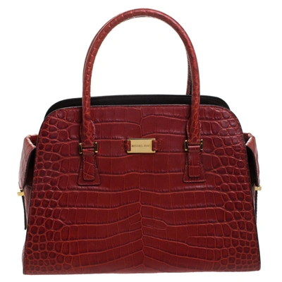 Pre-owned Michael Kors Red Croc Embossed Leather Gia Satchel