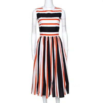 Pre-owned Dolce & Gabbana Multicolor Striped Cotton Cut Out Back Midi Dress M