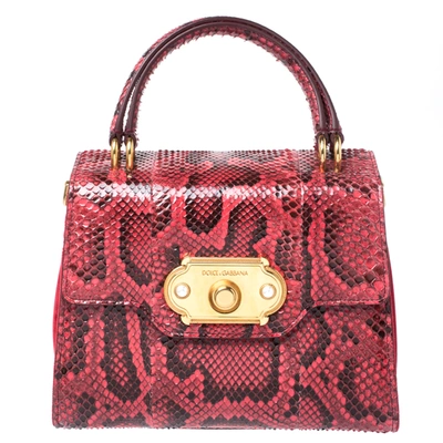 Pre-owned Dolce & Gabbana Red Python And Velvet Welcome Top Handle Bag