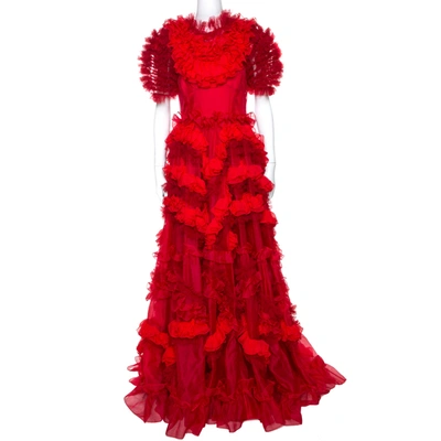 Pre-owned Dolce & Gabbana Red Silk Organza Ruffle Detail Gown M