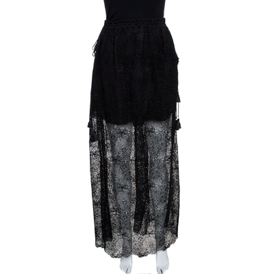 Pre-owned Chloé Black Sheer Cotton Lace Overlay Maxi Skirt M