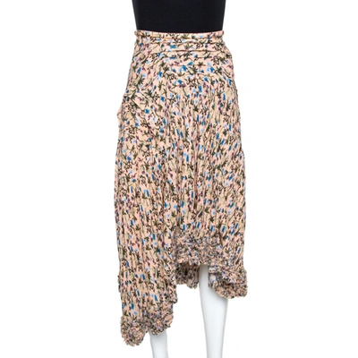 Pre-owned Chloé Chlo&eacute; Quiet Pink Floral Print Crepe Asymmetric Ruffled Hem Skirt M