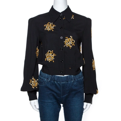Pre-owned Chloé Chlo&eacute; Black Floral Embroidered Crepe Cropped Blouse M