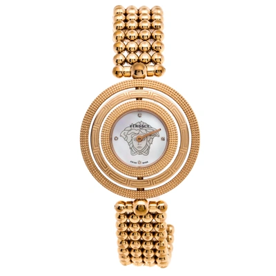 Pre-owned Versace Mother Of Pearl Rose Gold Plated Stainless Steel Eon 80q Women's Wristwatch 39 Mm