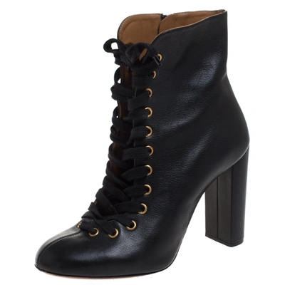 Pre-owned Chloé Black Leather Lace Up Ankle Boots Size 39