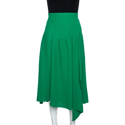 Pre-owned Chloé Chlo&eacute; Grass Green Crepe Asymmetric Draped Midi Skirt M