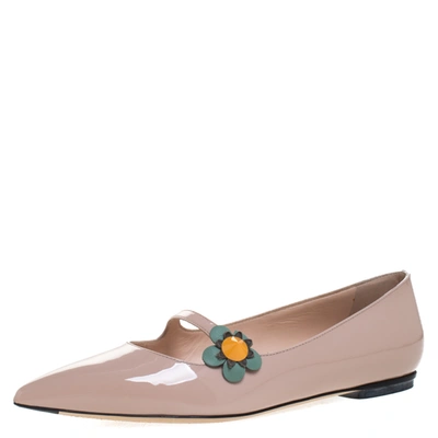 Pre-owned Fendi Blush Pink Patent Leather Flowerland Mary Jane Pointed Toe Flats Size 36