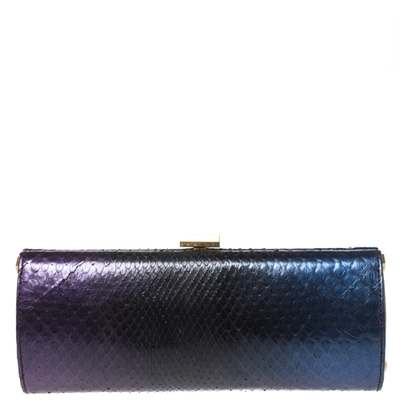 Pre-owned Jimmy Choo Tri Color Ombre Python Twill Tube Clutch In Blue