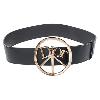 Pre-owned Dior Black Leather Round Logo Buckle Belt 75cm