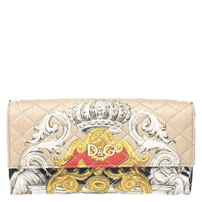 Pre-owned Dolce & Gabbana Multicolor Quilted Print Fabric Flap Continental Wallet