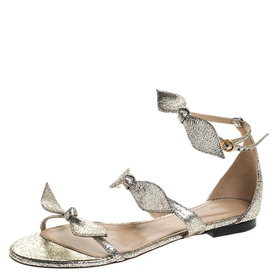 Pre-owned Chloé Metallic Gold Leather Mike Bow Flat Sandals Size 36
