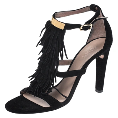 Pre-owned Chloé Black Suede Fringed Sandals Size 35.5