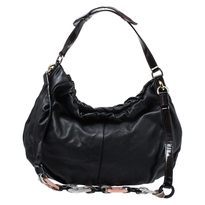 Pre-owned Dolce & Gabbana Black Leather And Patent Leather Pleated Hobo