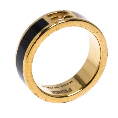 Pre-owned Fendi Sta Bi-color Enamel Gold Tone Band Ring Size 54.5 In Multicolor
