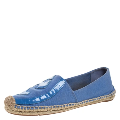 Pre-owned Tory Burch Blue Denim And Patent Leather Poppy Logo Espadrilles Size 38.5