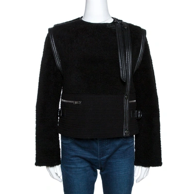 Pre-owned Chloé Black Shearling Leather Trim Biker Jacket S