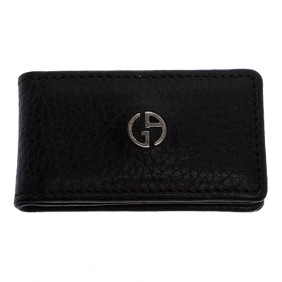 Pre-owned Giorgio Armani Dark Brown Leather Magnet Money Clip