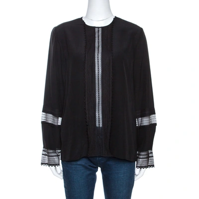 Pre-owned Chloé Black Silk Lace Paneled Long Sleeve Blouse L