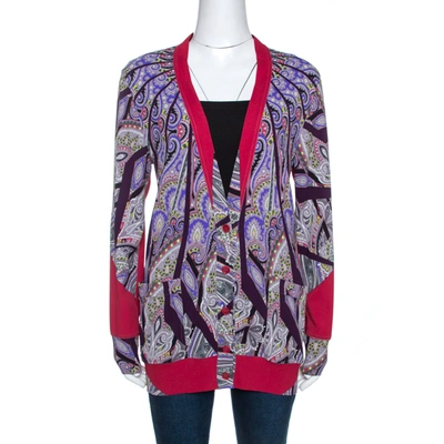 Pre-owned Etro Floral Print Stretch Knit Button Front Cardigan S In Multicolor