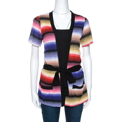 Pre-owned Missoni Multicolor Patterned Knit Belted Cardigan M