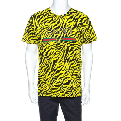 Pre-owned Gucci Yellow And Black Tiger Stripe Print Cotton T-shirt Xs In Multicolor