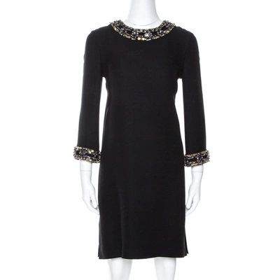 Pre-owned Gucci Black Fluid Silk Crystal Embellished Shift Dress S