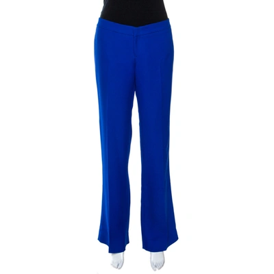 Pre-owned Gucci Cobalt Blue Silk Cady Flared Trousers M