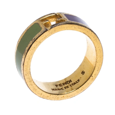 Pre-owned Fendi Sta Bicolor Enamel Gold Tone Band Ring Size Eu 51 In Multicolor