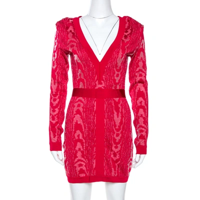 Pre-owned Balmain Red Moire Jacquard Knit Mini Dress M